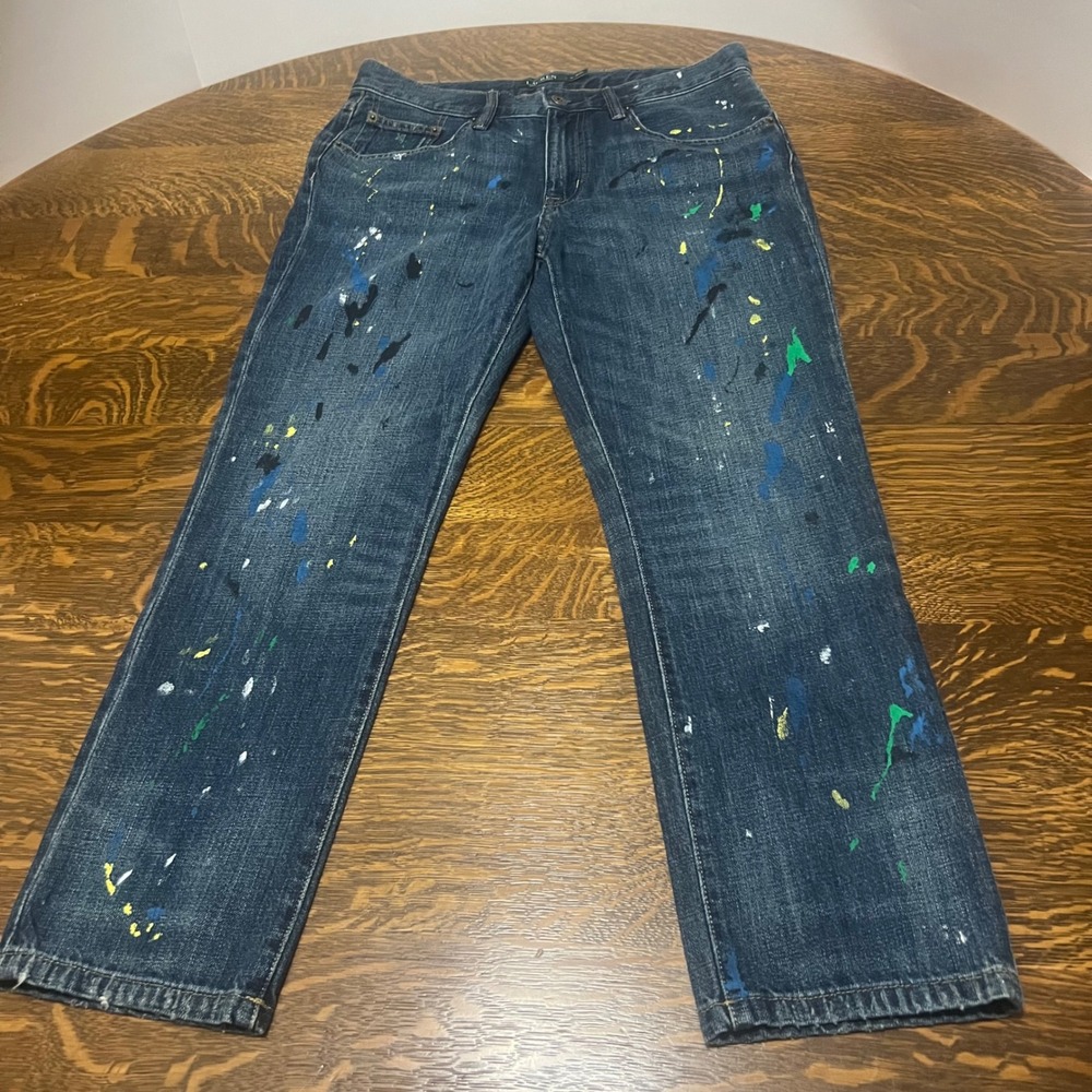 Lauren Ralph Lauren Jeans Women 6 Blue Paint Splatter Girlfriend Straight Leg